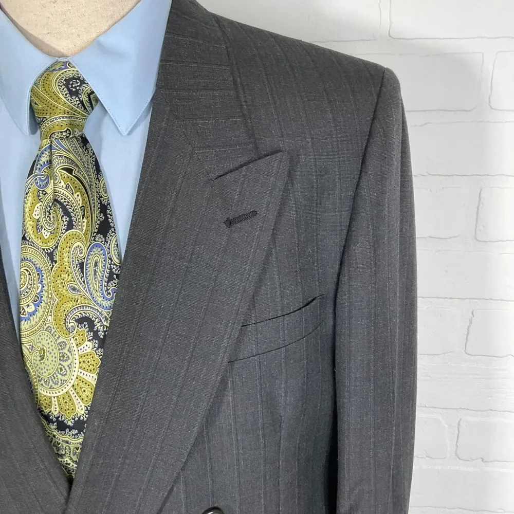 Evan-Picone‎ Blazer Men 42R Gray Pinstripe Double Breasted Peak Classic Jacket